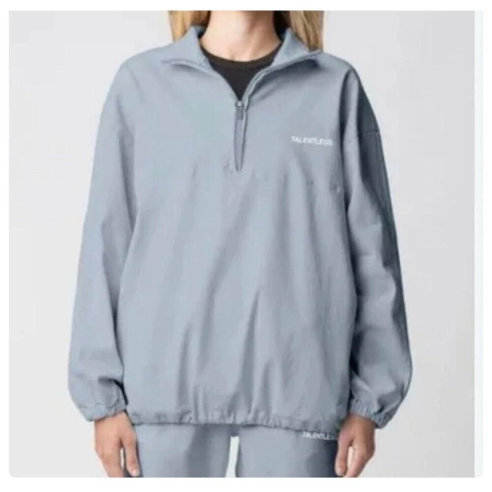 Talentless Twill Quarter-Zip Pullover Sweatshirt M Smocked blue